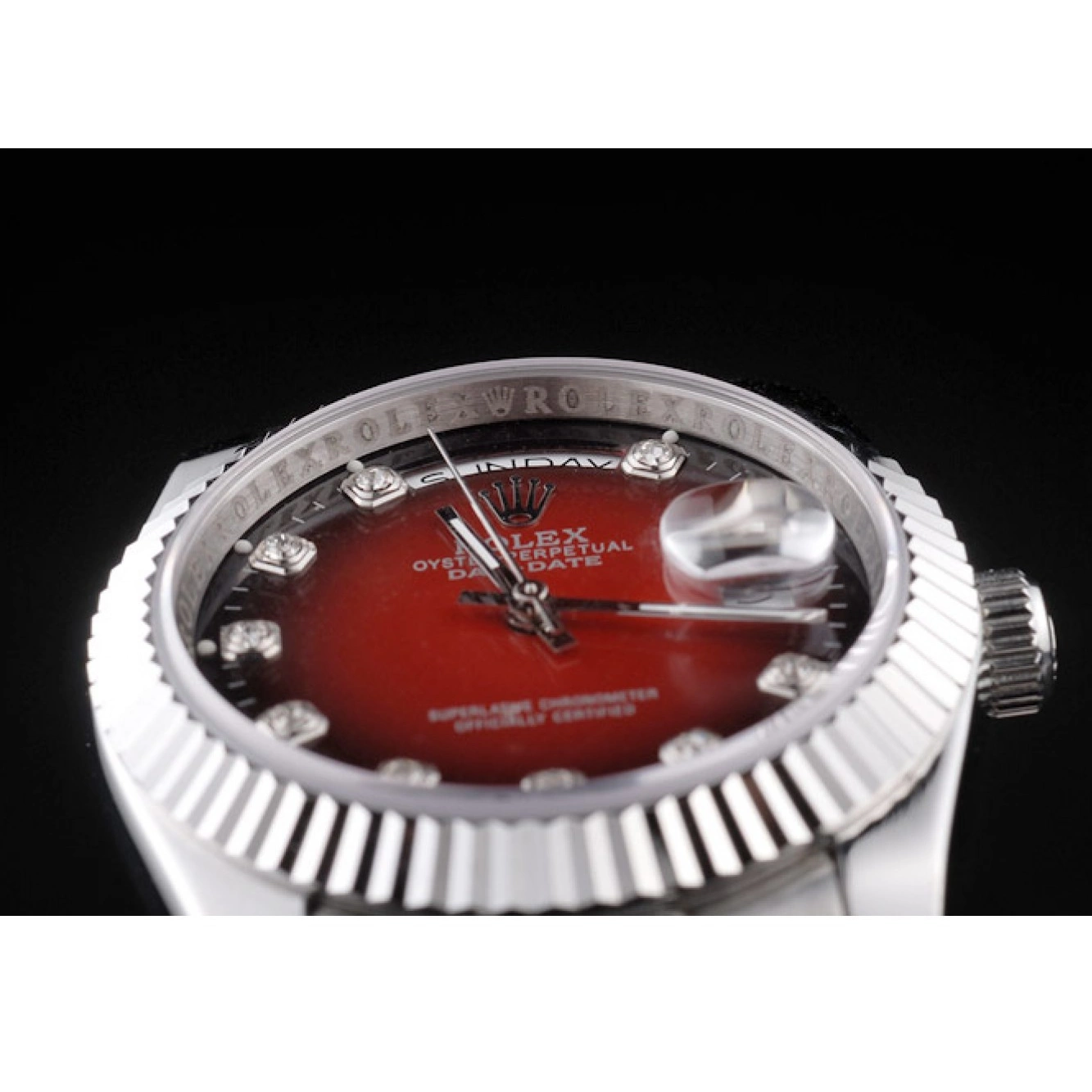 AAA replica watch Tone Stainless Two Rolex Day-Date Steel Polished Red Dial 0731